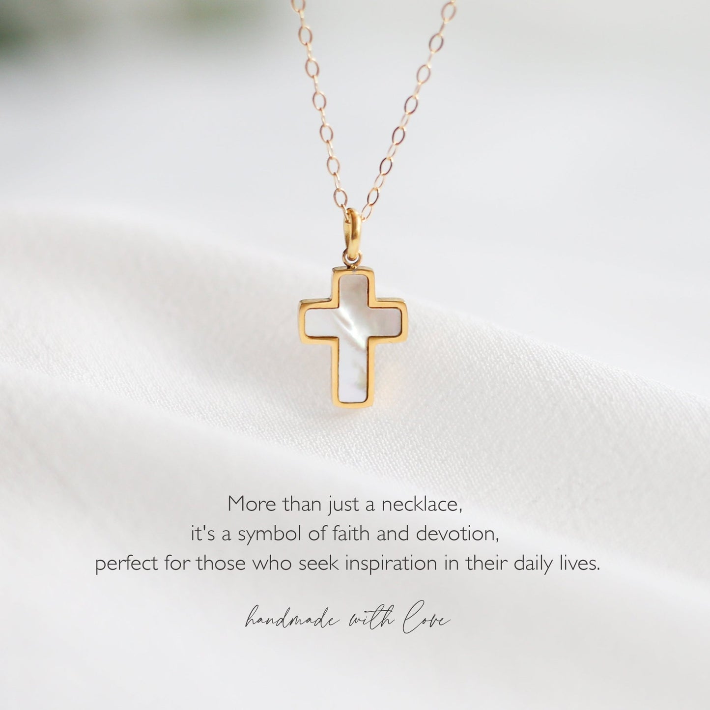Mother of Pearl Cross Necklace - Faith Jewelry - Vinci Woman