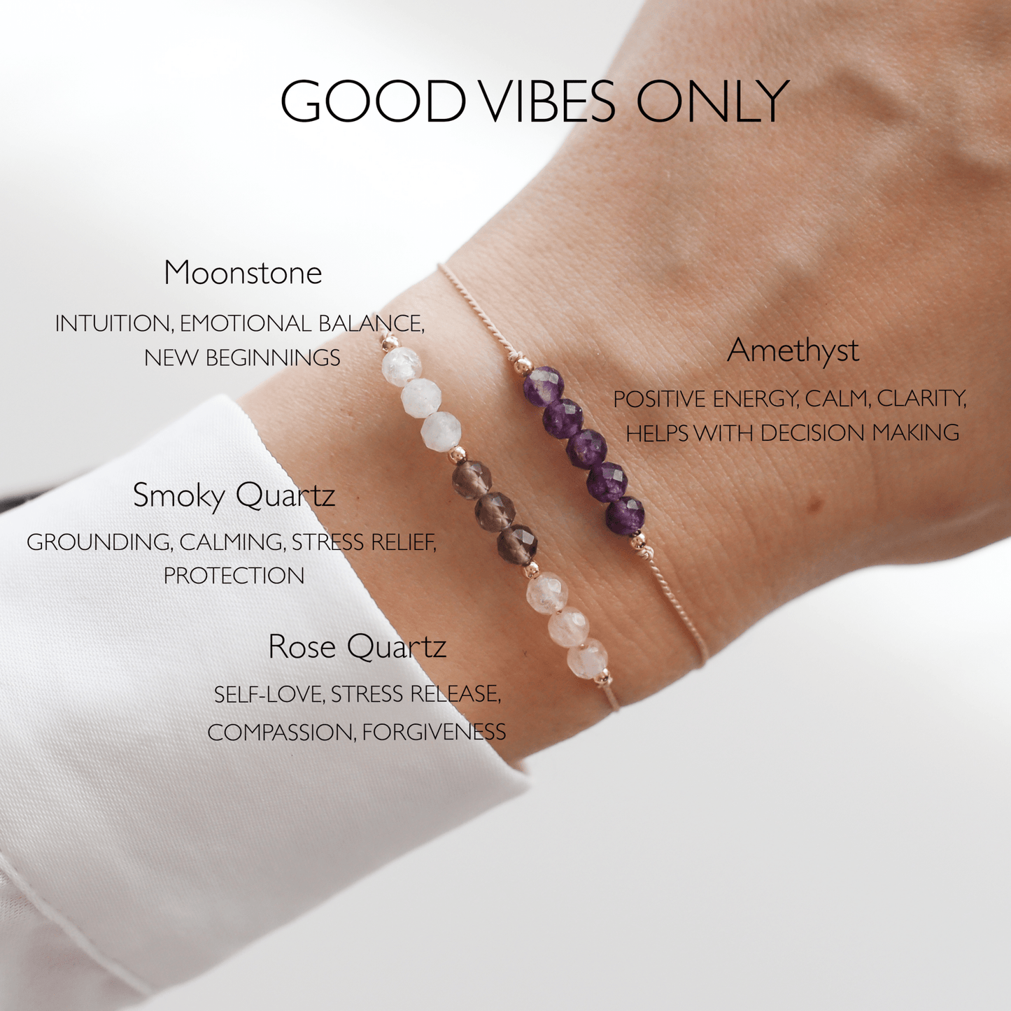 Good Vibes Only Crystal Bracelet Set with Amethyst - Vinci Woman