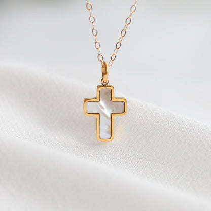 Mother of Pearl Cross Necklace - Faith Jewelry - Vinci Woman