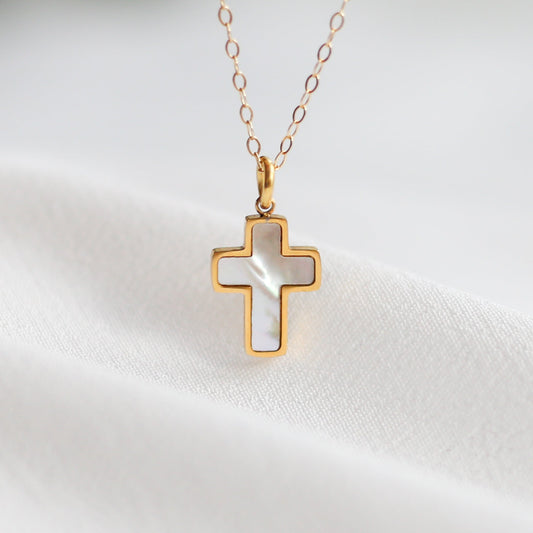Mother of Pearl Cross Necklace - Faith Jewelry - Vinci Woman