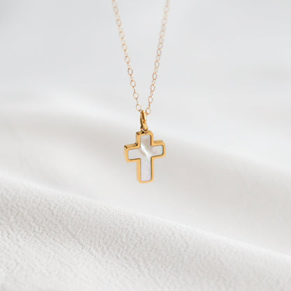 Mother of Pearl Cross Necklace - Faith Jewelry - Vinci Woman